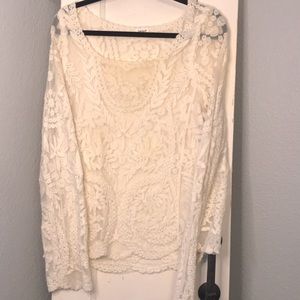 See through white lace long sleeve top